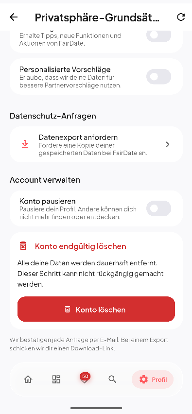 FairDate App Ansicht 1